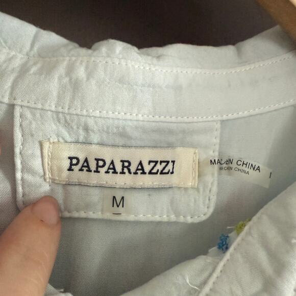 PAPARAZZI | Light Blue Floral Embroidered Popover Blouse | Medium - Picture 6 of 10